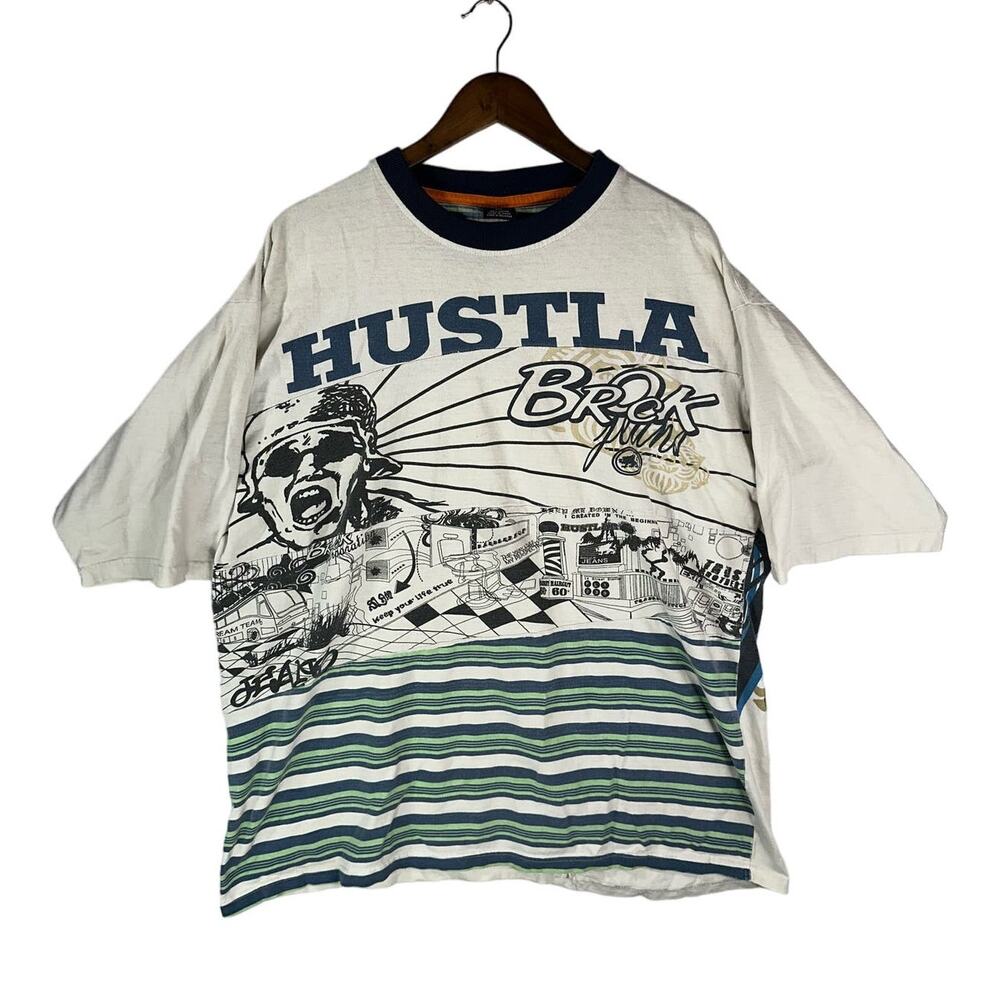Function & Future Hustla Graphic Logo White T-shirt Size 3XL Y2K Grunge
